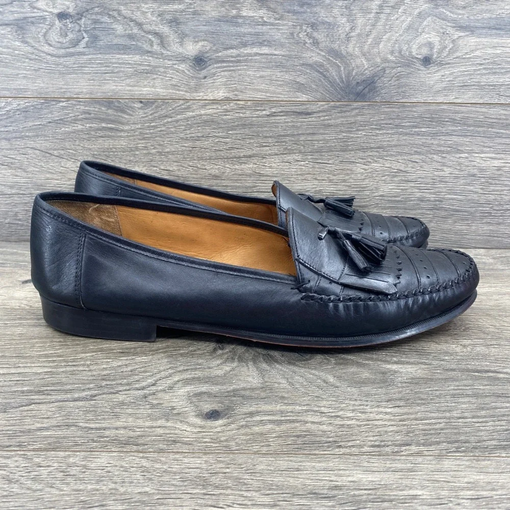 Vittorio Spernanzoni Kiltie Tassel Loafers Mens 14 Black Leather Made in Italy
